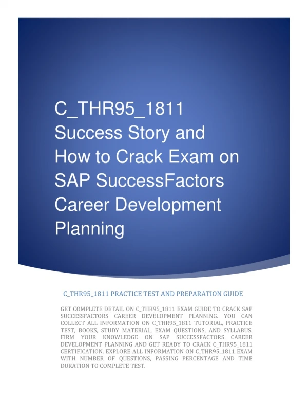 C_THR95_1811 Success Story and How to Crack Exam on SAP SuccessFactors Career Development Planning