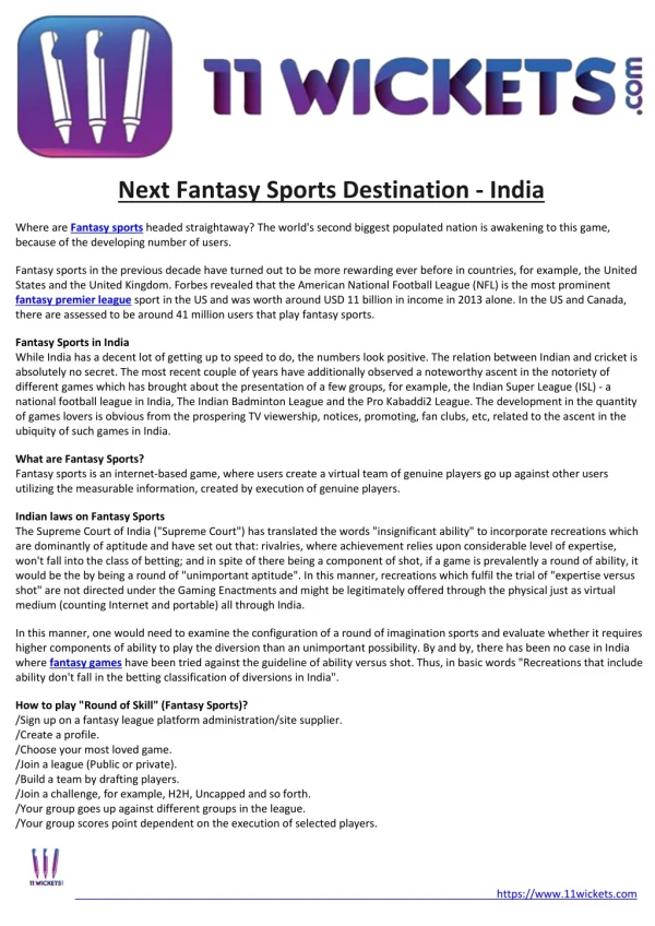 Next Fantasy Sports Destination - India