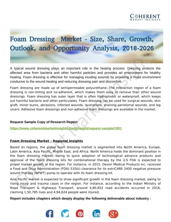 Foam Dressing Market - Size, Share, Outlook, and Opportunity Analysis, 2018 - 2026