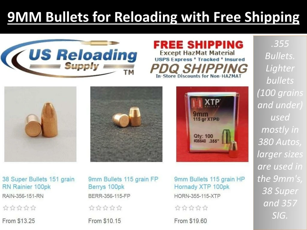 9mm bullets for reloading with free shipping
