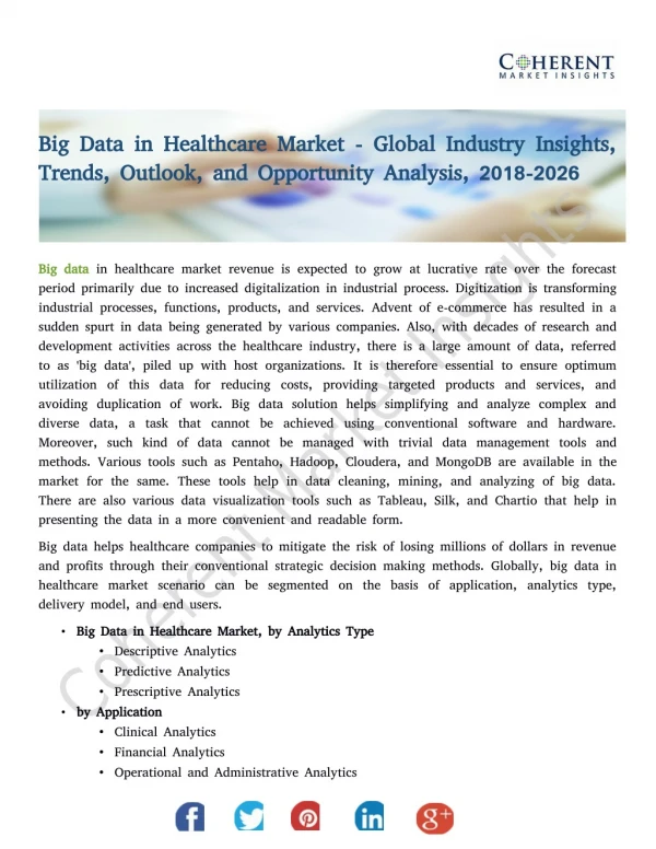 Big Data in Healthcare Market Industry Review, Key Players Profile, Statistics and Growth to 2026