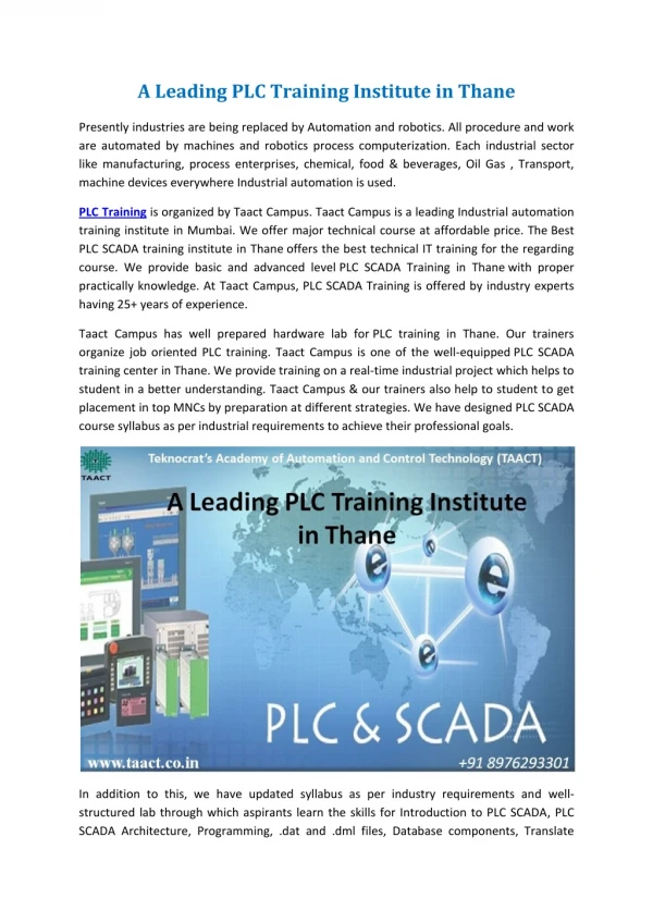A Leading PLC Training Institute in Thane
