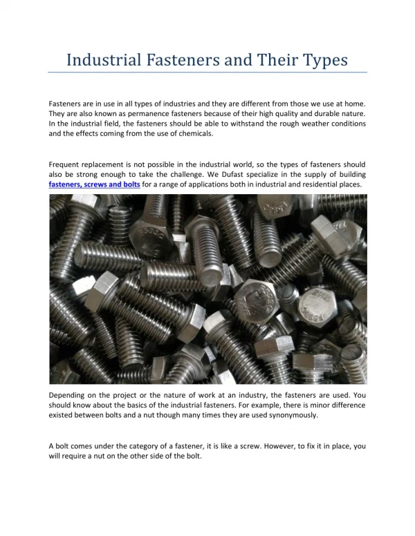 Top Providers of Nuts and Bolts | Dufast-International