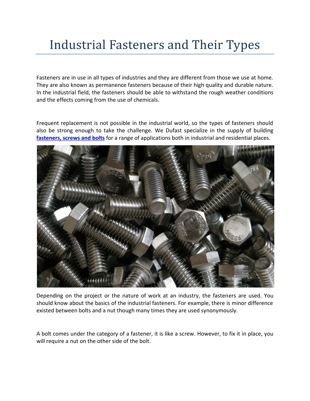industrial fasteners and their types