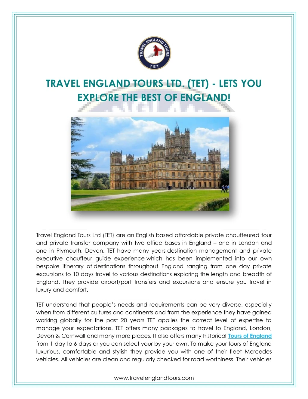 travel england tours ltd tet lets you explore
