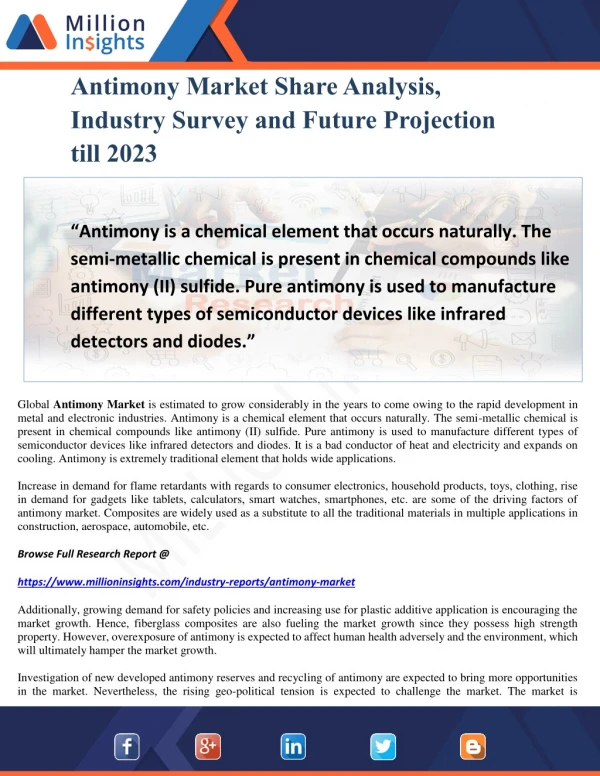 Antimony Market Share Analysis, Industry Survey and Future Projection till 2023