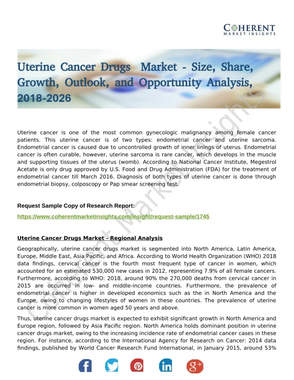 Uterine Cancer Drugs Market - Size, Share, Outlook, and Opportunity Analysis, 2018-2026
