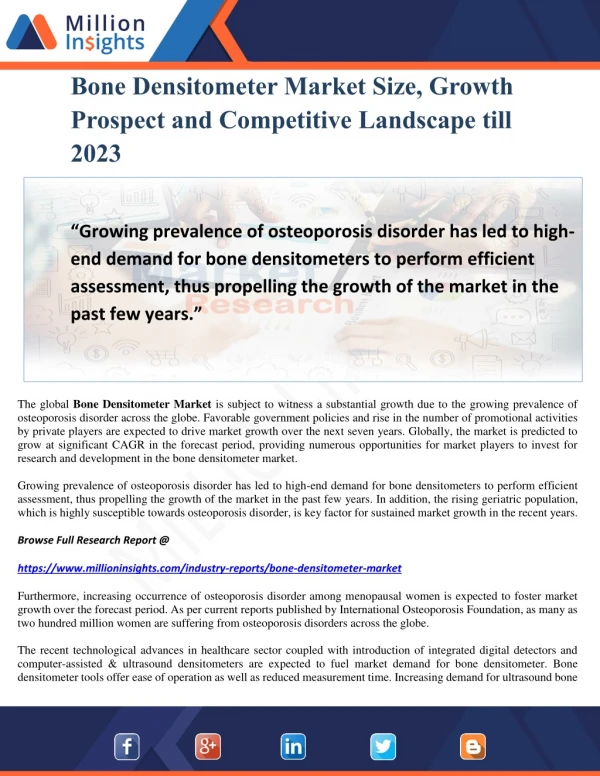 Bone Densitometer Market Size, Growth Prospect and Competitive Landscape till 2023