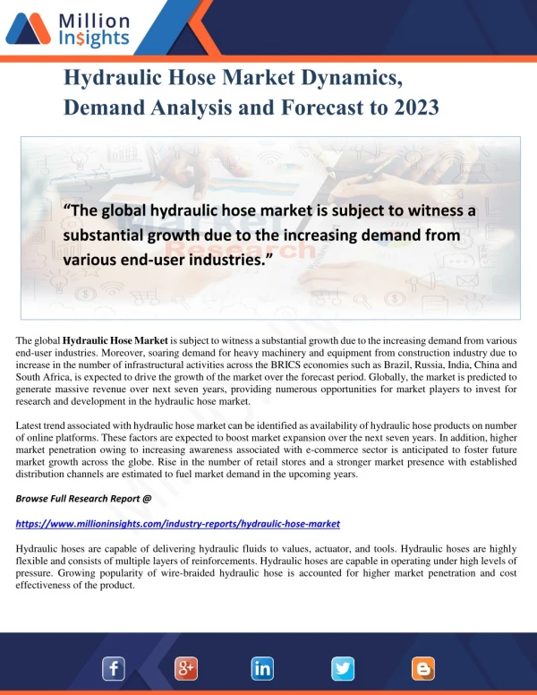 Hydraulic Hose Market Dynamics, Demand Analysis and Forecast to 2023
