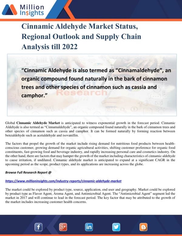 Cinnamic Aldehyde Market Status, Regional Outlook and Supply Chain Analysis till 2022