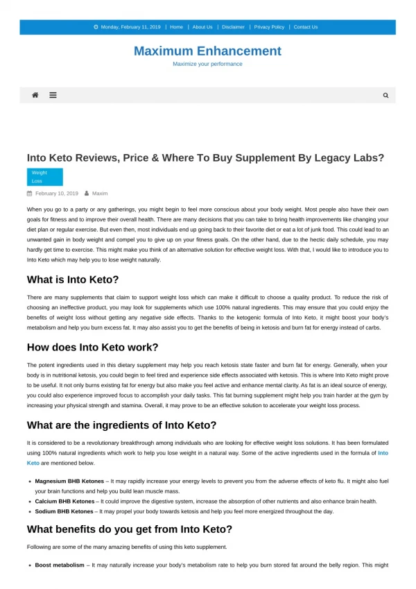 What Is The Advantages Of Using Legacy Labs Into keto Supplement: