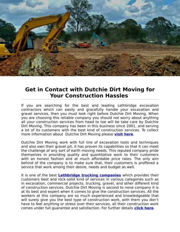 Get in Contact with Dutchie Dirt Moving for Your Construction Hassles