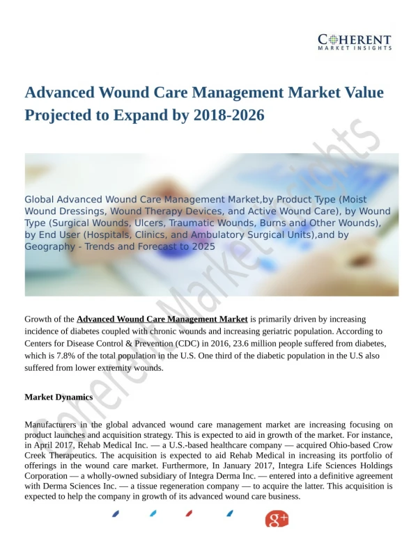 Advanced Wound Care Management Market is Anticipated to Show Growth by 2026