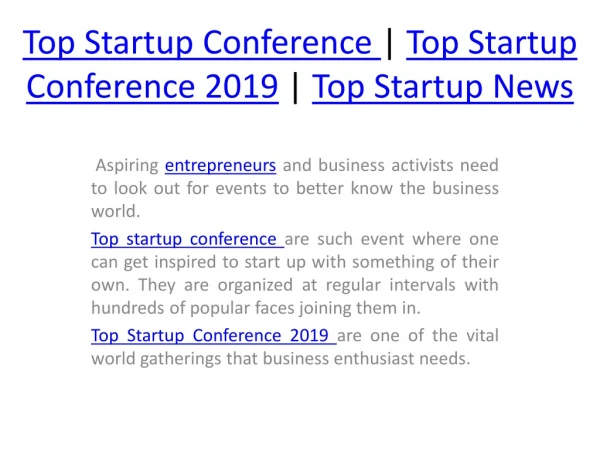 Top startup conference | Top startup conference 2019 | Top startup news