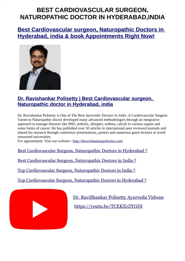 Dr. Ravishankar Polisetty | Cardiovascular Surgeon Naturopathic Doctor
