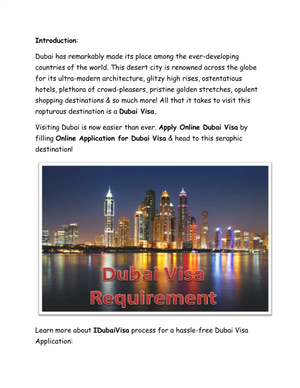 iDubai Visa- Guide to Online Dubai Visa processing.
