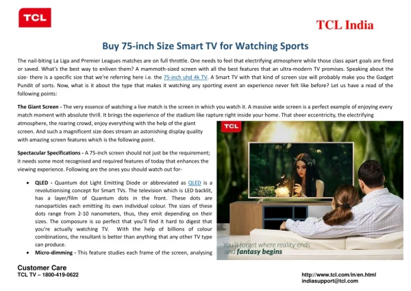 Buy 75-inch Smart TV for watching sports