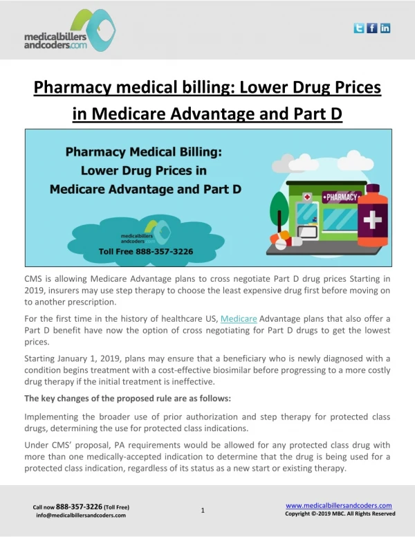 Pharmacy medical billing: Lower Drug Prices in Medicare Advantage and Part D