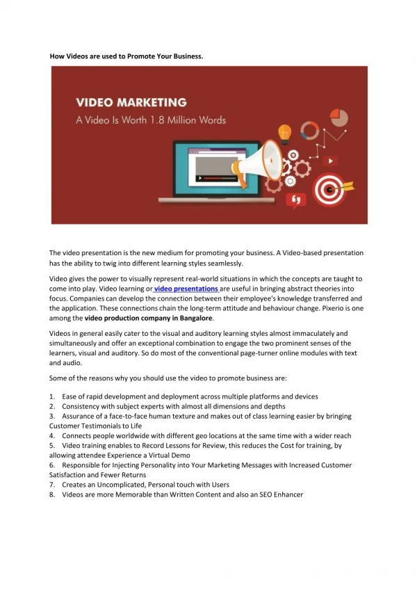How Videos are used to Promote Your Business