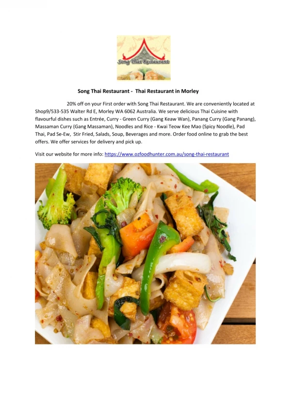 20% Off -Song Thai Restaurant-Morley - Order Food Online