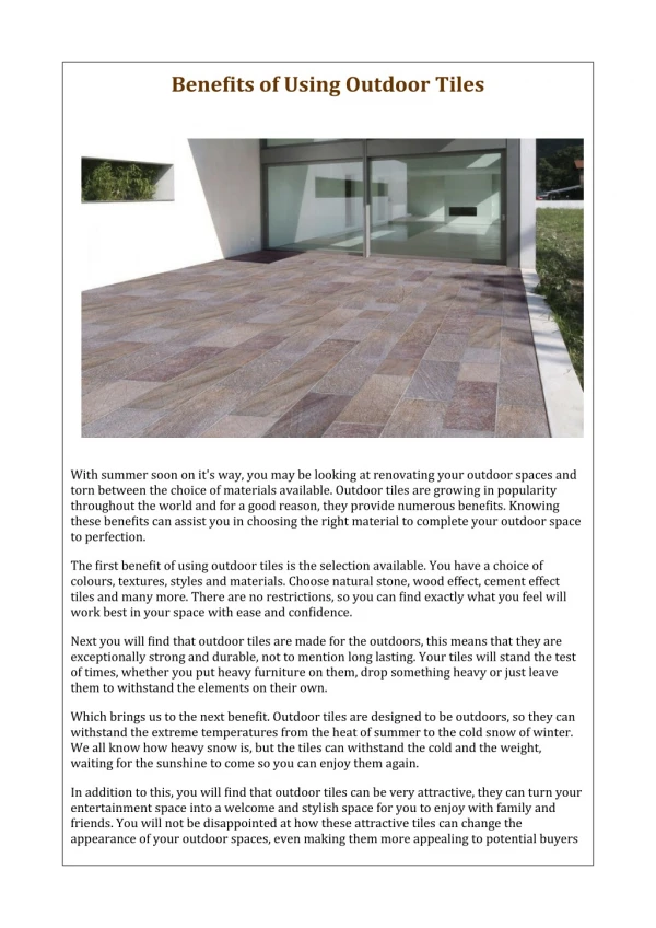 Benefits of Using Outdoor Tiles