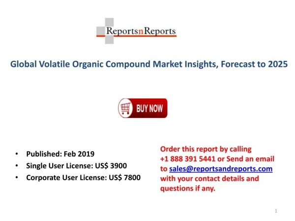 Volatile Organic Compound Market Industry 2019 Research Report By Demand, Price, Application, Key Manufacturers, Region