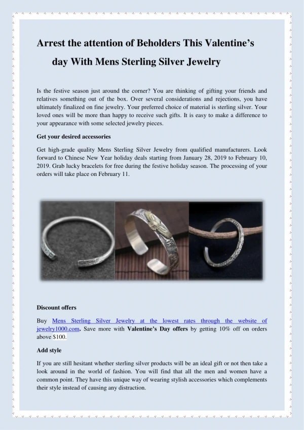 Arrest the attention of Beholders This Valentine’s day With Mens Sterling Silver Jewelry