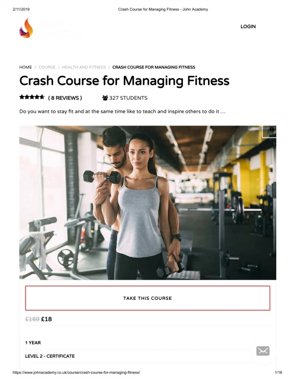 Crash Course for Managing Fitness - John Academy