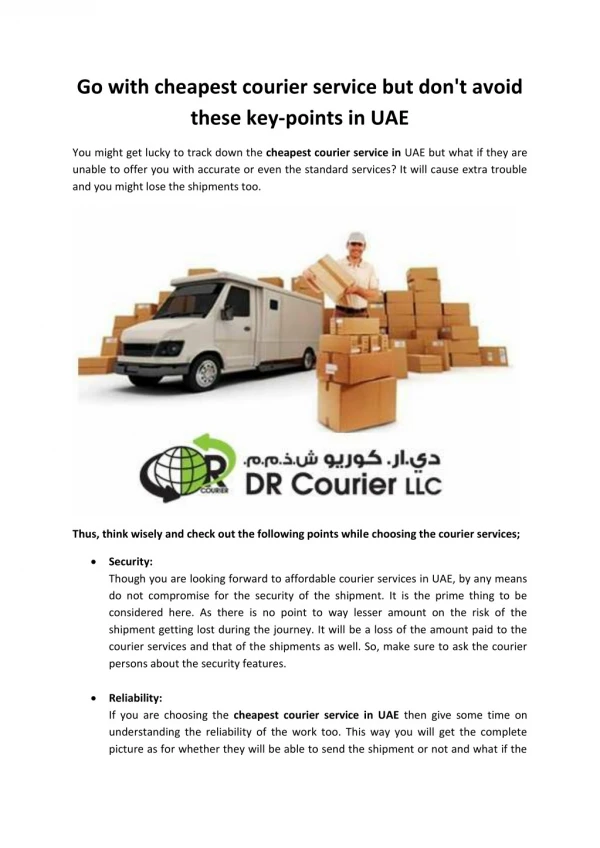 cheapest courier service in UAE