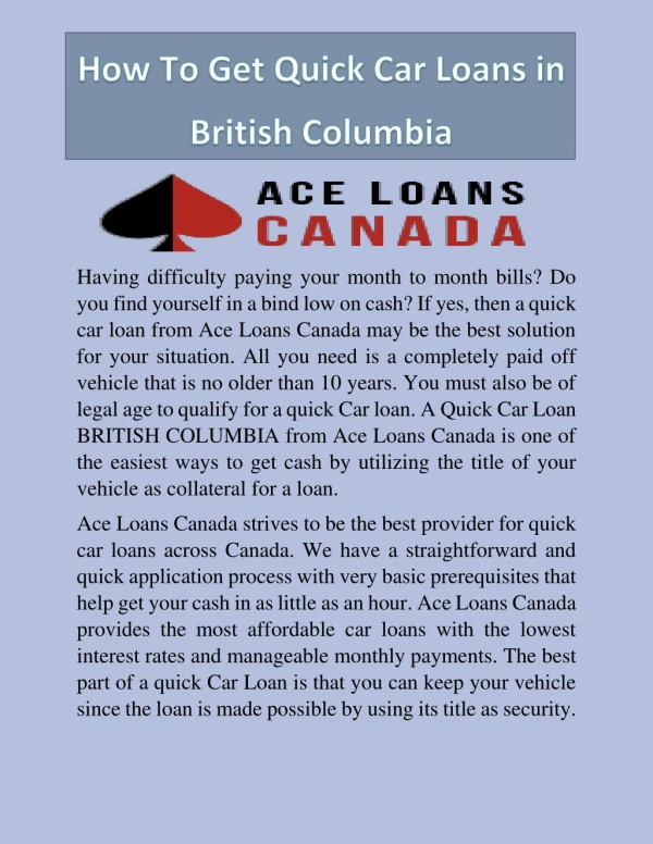 Quick car loans British columbia