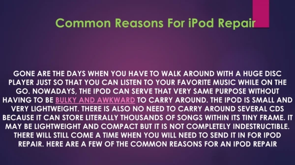 Common Reasons For iPod Repair