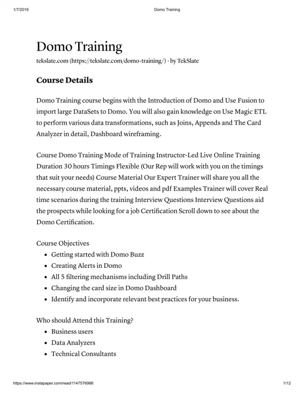 Domo Training in India & USA - FREE DEMO