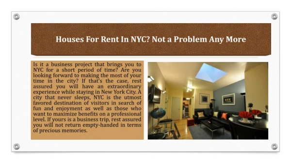 Houses For Rent In NYC? Not a Problem Any More