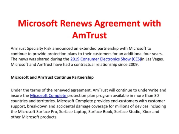 Microsoft renews agreement with am trust