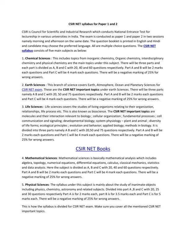 CSIR NET Syllabus PDF