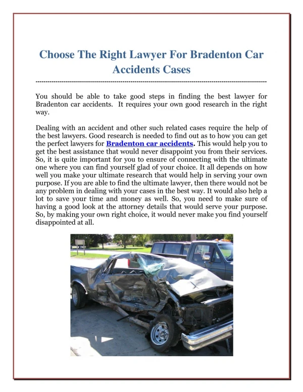 Choose The Right Lawyer For Bradenton Car Accidents Cases