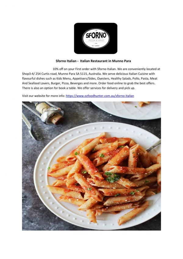 10% Off - Sforno Italian-Munno Para - Order Food Online