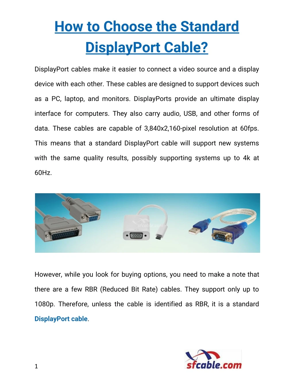 how to choose the standard displayport cable