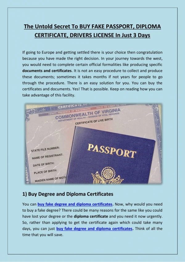 The Untold Secret To BUY FAKE PASSPORT, DIPLOMA CERTIFICATE, DRIVERS LICENSE In Just 3 Days