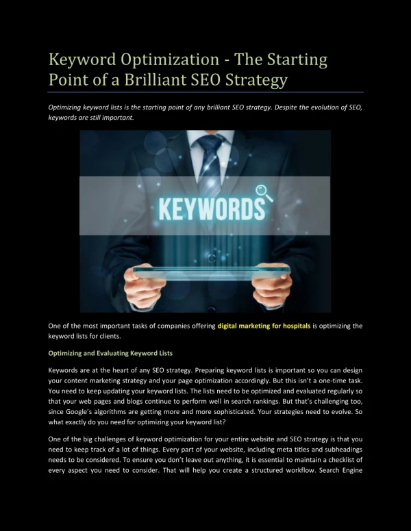 Keyword Optimization - The Starting Point of a Brilliant SEO Strategy
