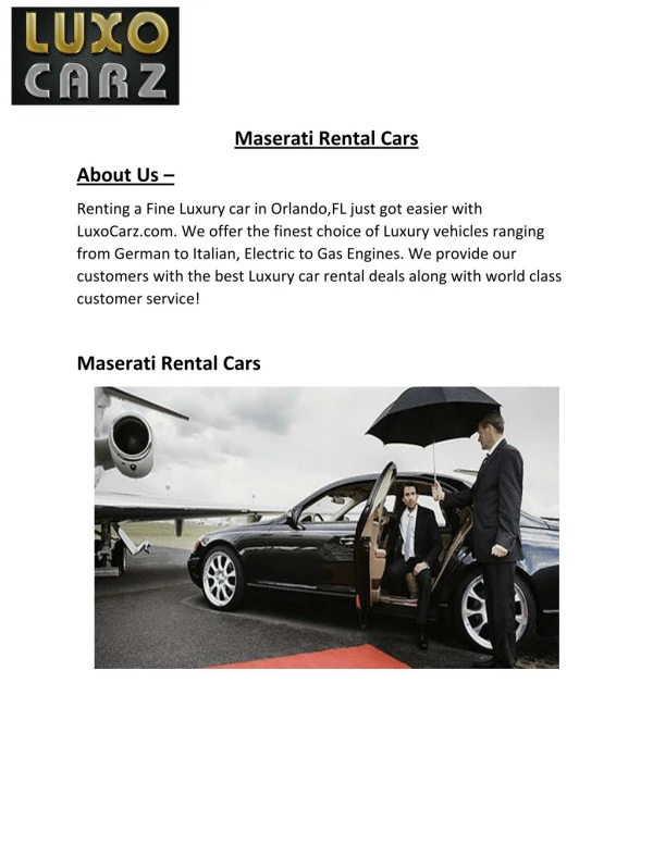 Maserati Rental Cars