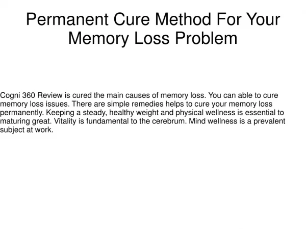 Permanent Cure Method For Your Memory Loss Problem