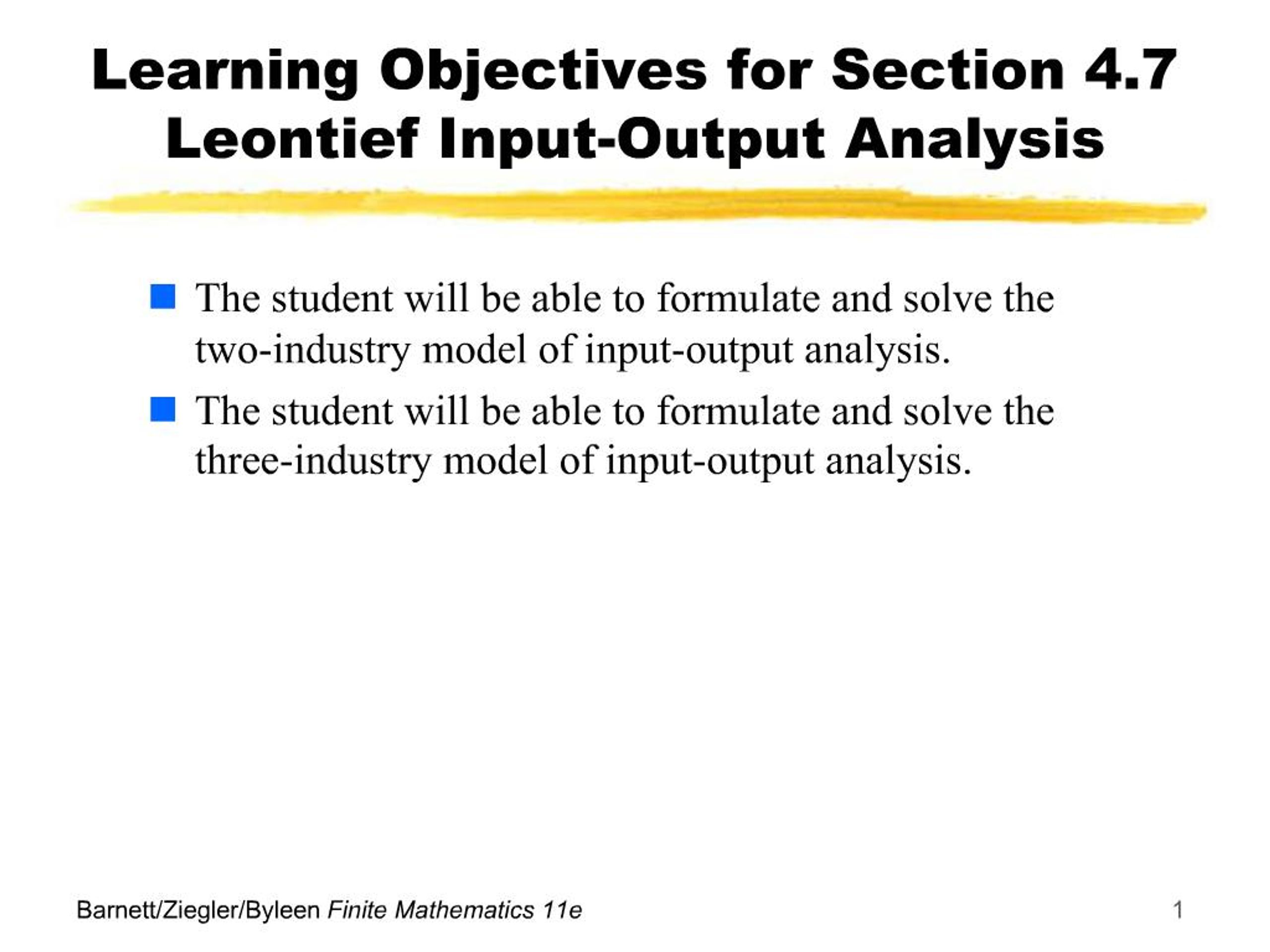 PPT - Learning Objectives for Section 4.7 Leontief Input-Output ...
