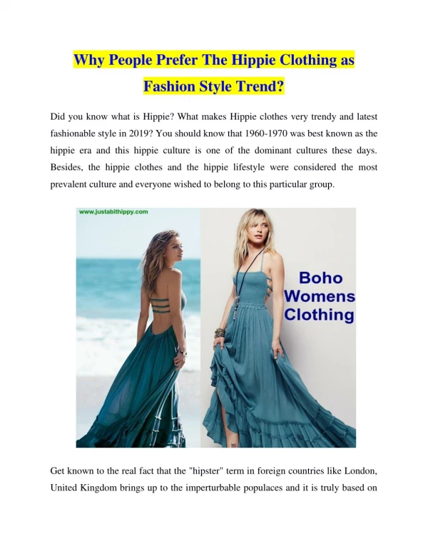 Why People Prefer The Hippie Clothing as Fashion Style Trend?