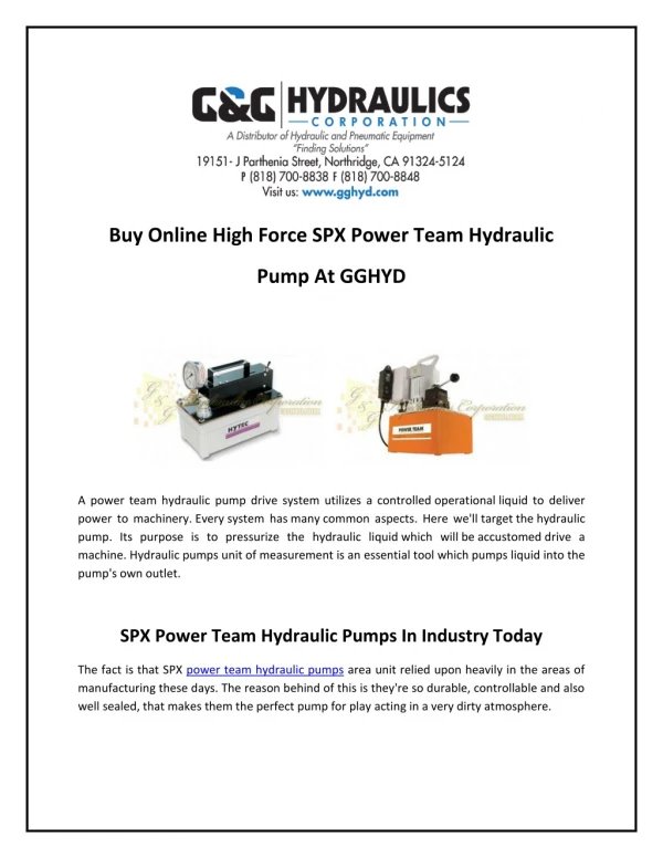SPX Power Team Hydraulic Pump