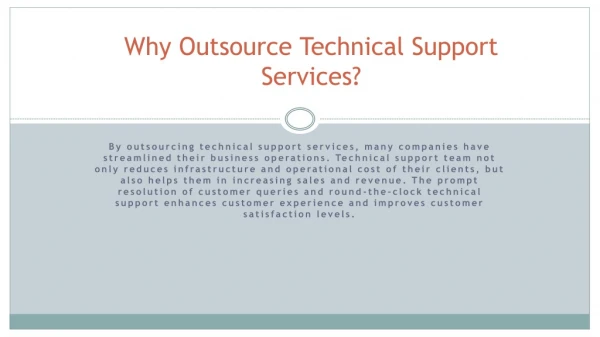 Why Outsource Technical Support Services?