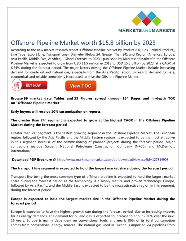 Offshore Pipeline Market worth $15.8 billion by 2023