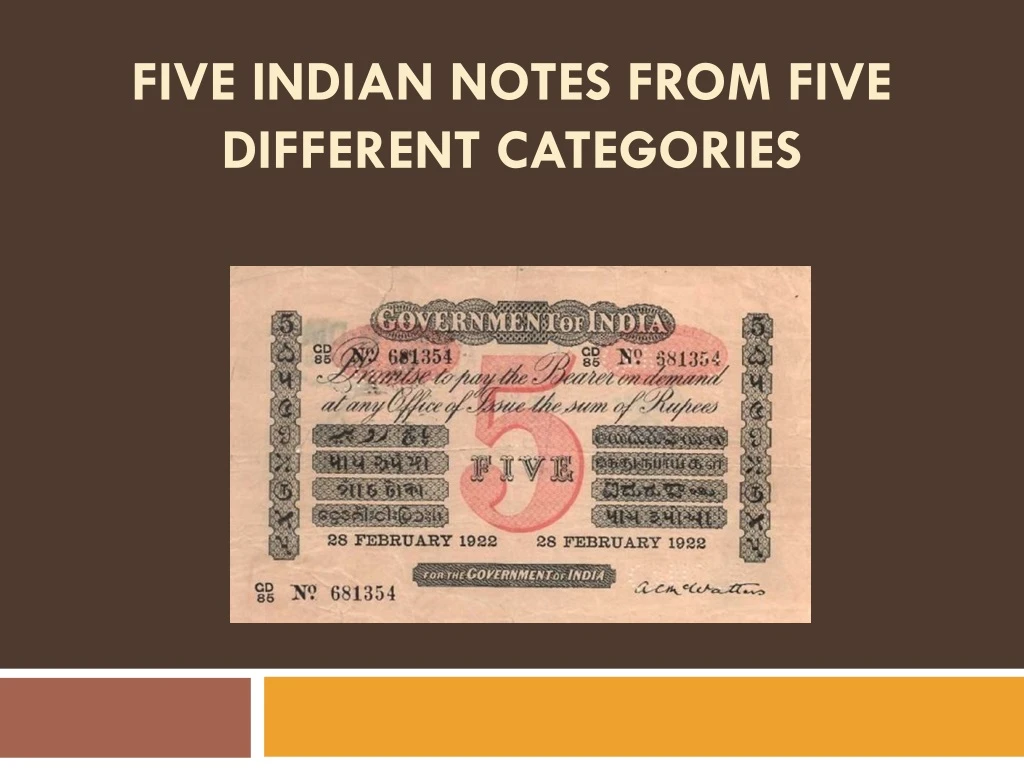 five indian notes from five different categories
