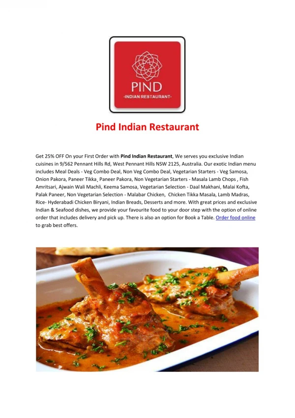Pind Indian Restaurant-West Pennant Hills - Order Food Online