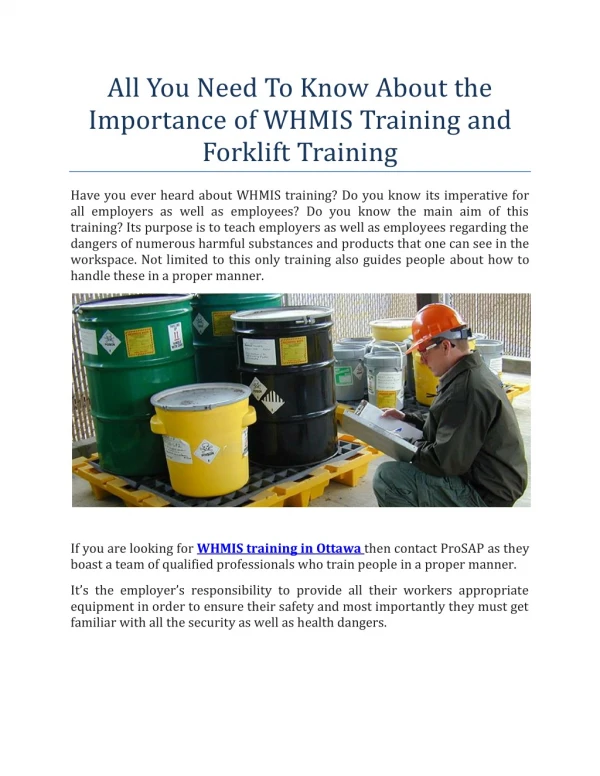All about WHMIS Training and Forklift Training